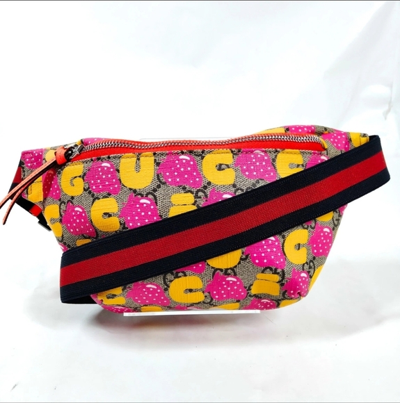 Gucci Handbags - Gucci GG Supreme Monogram Childrens Strawberry Print Belt Bag Multicolor